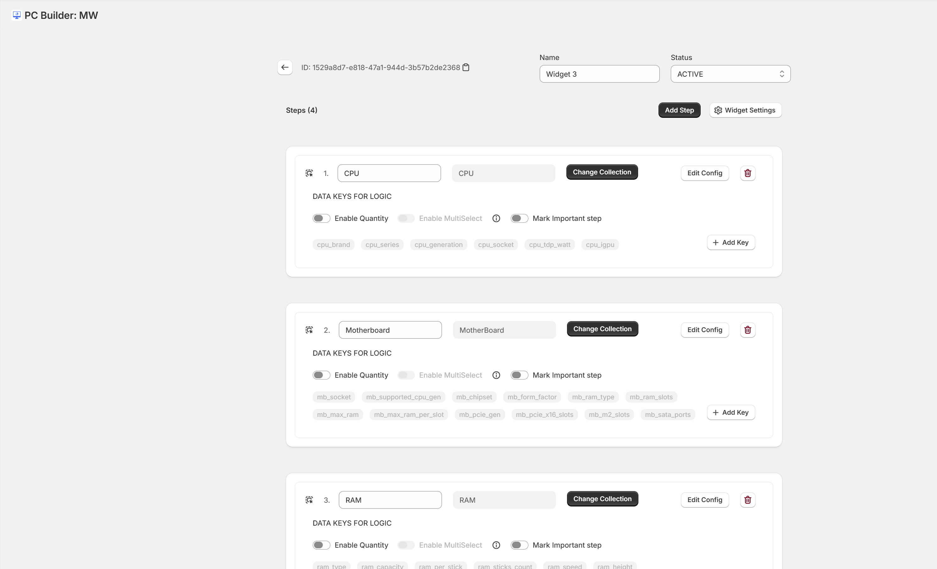 Creating steps in PC Builder MW